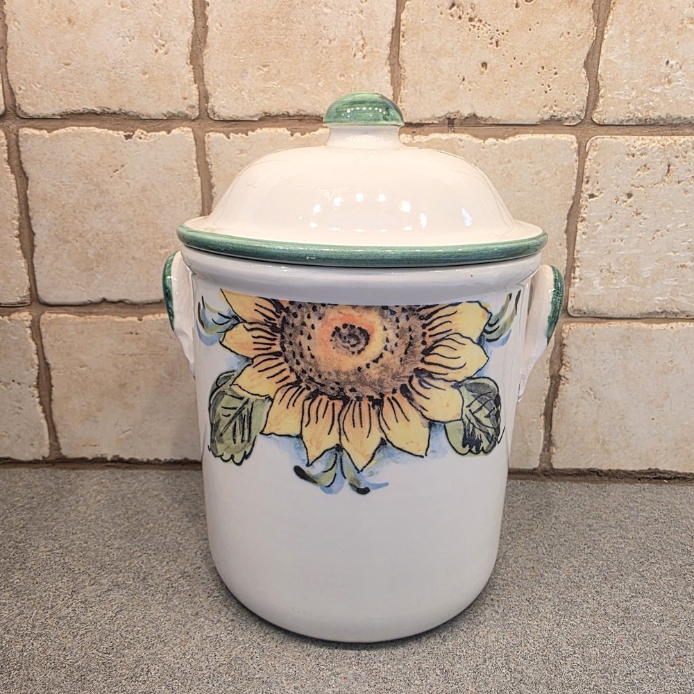 Vintage Ceramica Toscana Italian Cream Sunflower Cottagecore Grandma Jar Decor